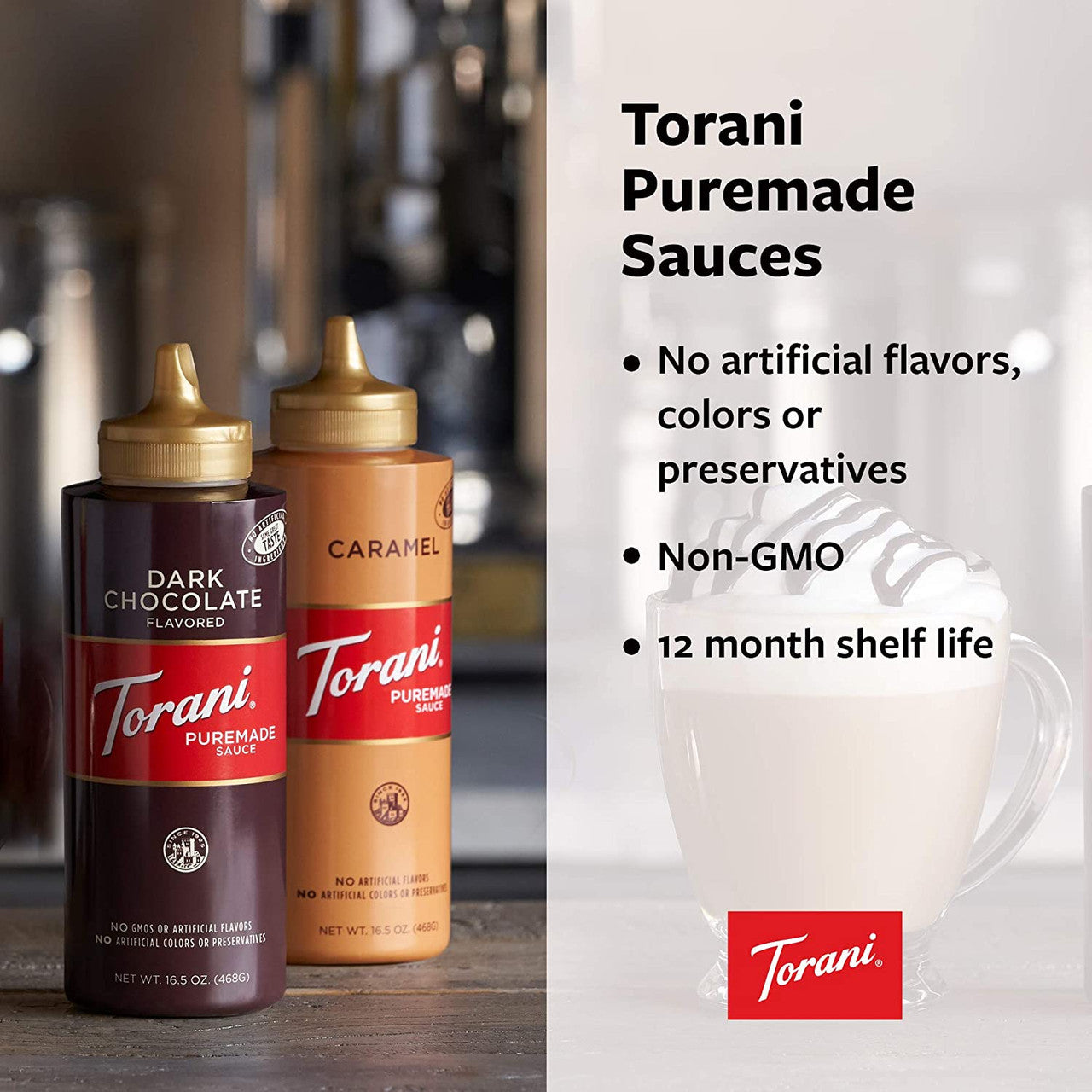Torani Puremade Dark Chocolate Sauce - 64 oz. Bottle