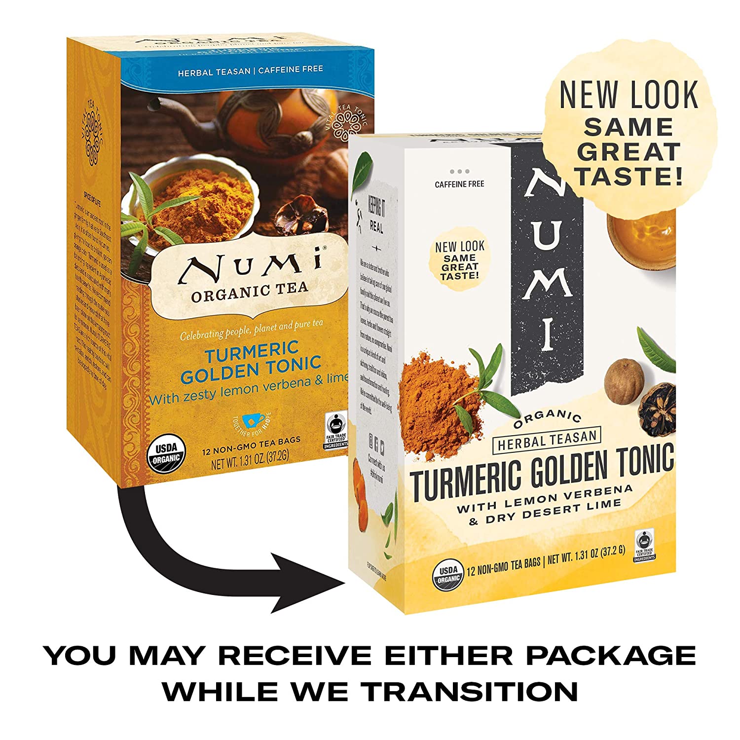 Numi Organic Turmeric Tea - Box of 12 Tea Bags: Golden Tonic