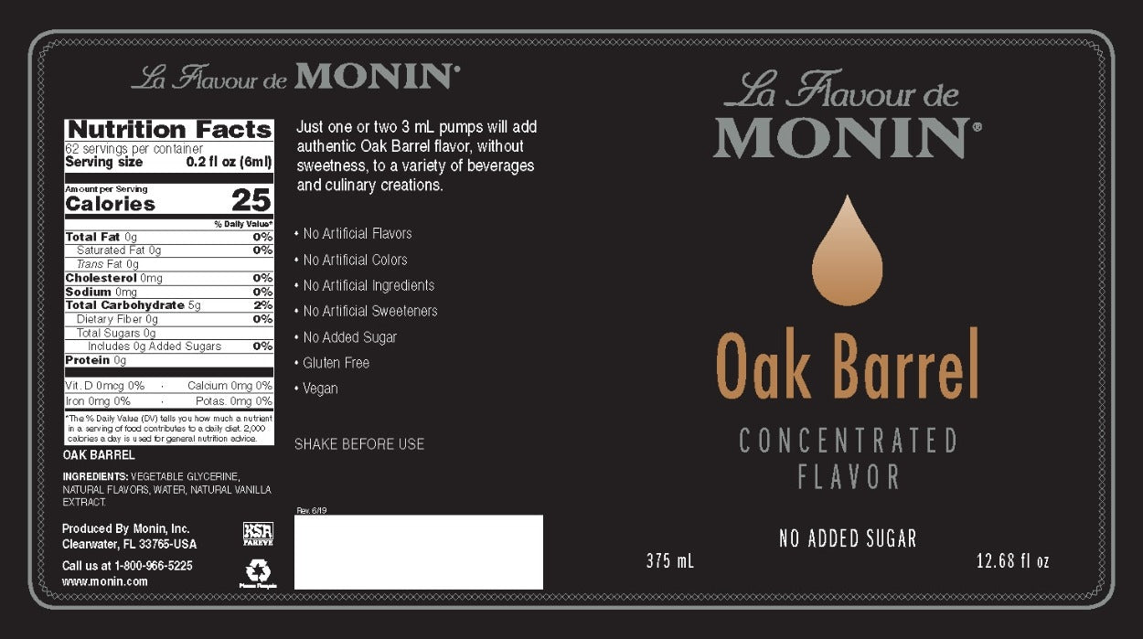 Monin Concentrated Flavor - 375 mL Plasic Bottle: Oak Barrel