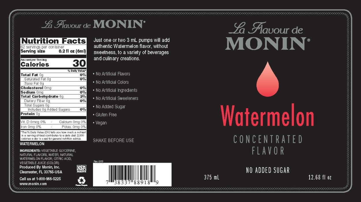 Monin Concentrated Flavor - 375 mL Plasic Bottle: Watermelon
