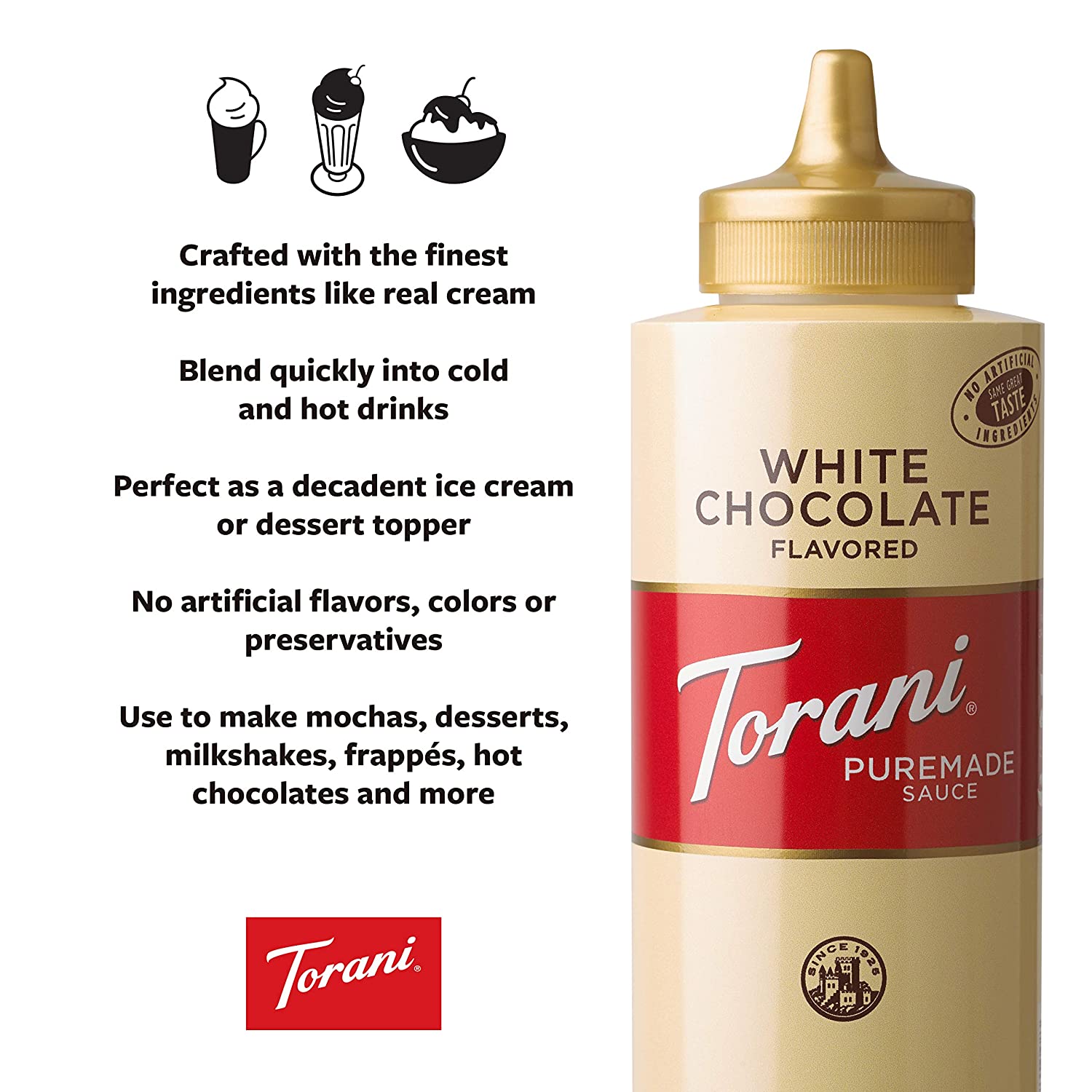 Torani Puremade White Chocolate Sauce: 16oz Bottle
