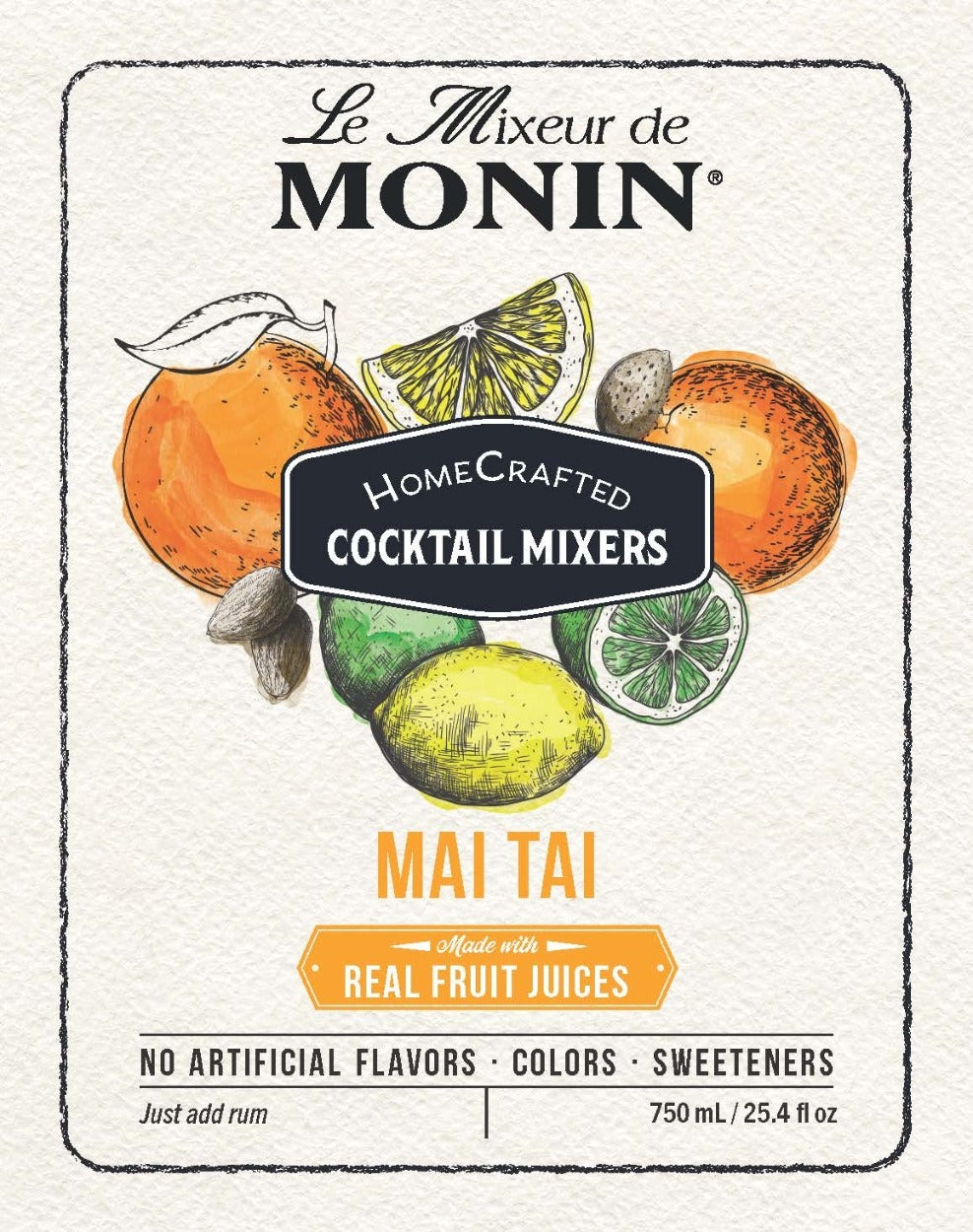 Monin Homecrafted Cocktail Mixers - 750 ml. Glass Bottle: Mai Tai