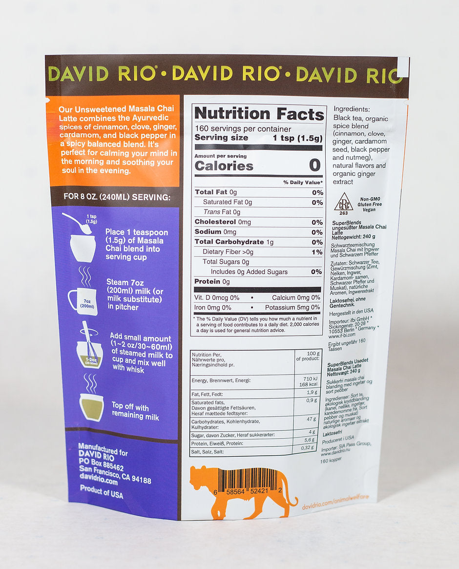 David Rio Super Blends: Unsweetened Masala Chai Latte - 8.5oz Pouch