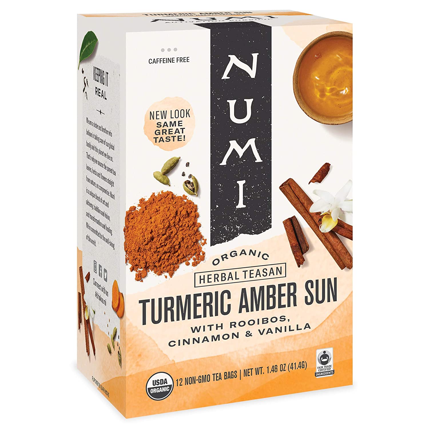 Numi Organic Turmeric Tea - Box of 12 Tea Bags: Amber Sun