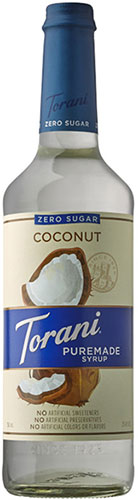 Torani Puremade Zero Sugar Flavor Syrup: 750ml Glass Bottle: Sugar Free Coconut