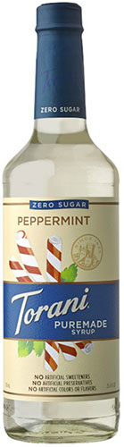 Torani Puremade Zero Sugar Flavor Syrup: 750ml Glass Bottle: Sugar Free Peppermint