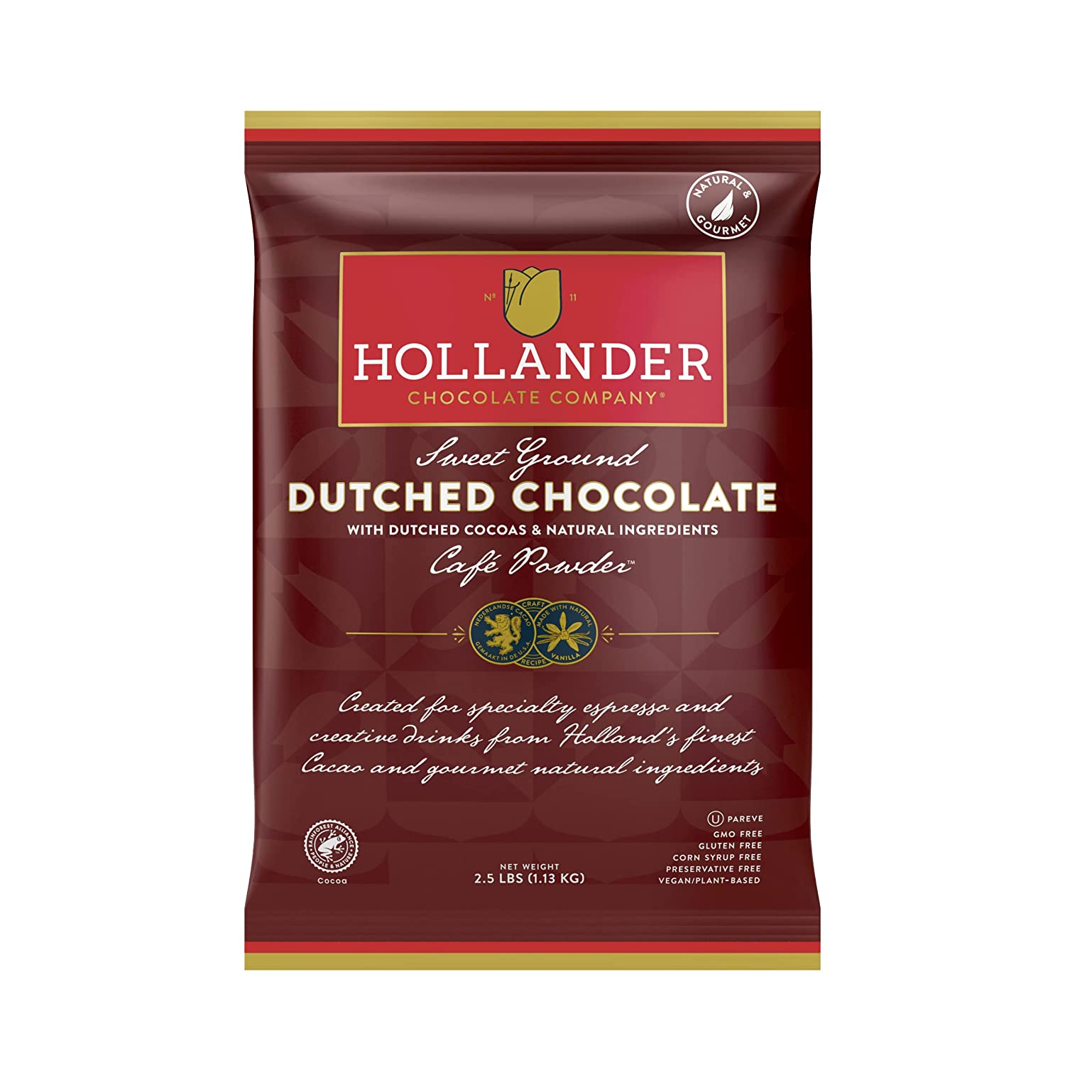 Hollander Cocoa - 2.5 lb. Bulk Bag: Sweet Ground Dutched Chocolate Cafe Powder