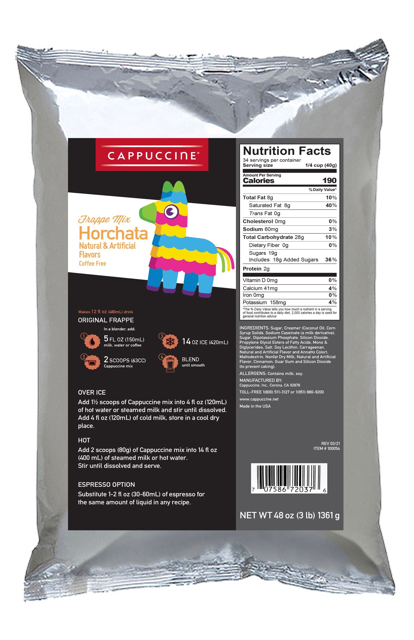 Cappuccine Frappe Mix - 3 lb. Bulk Bag: Horchata