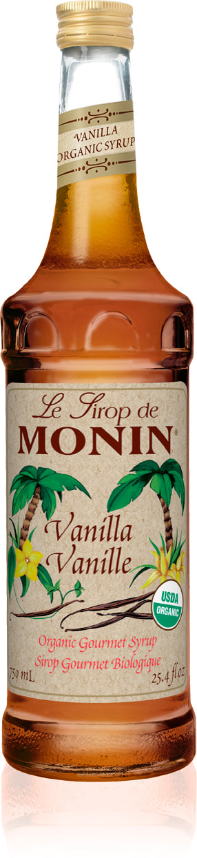 Monin Organic Flavored Syrups - 750 ml. Glass Bottle: Vanilla (Organic