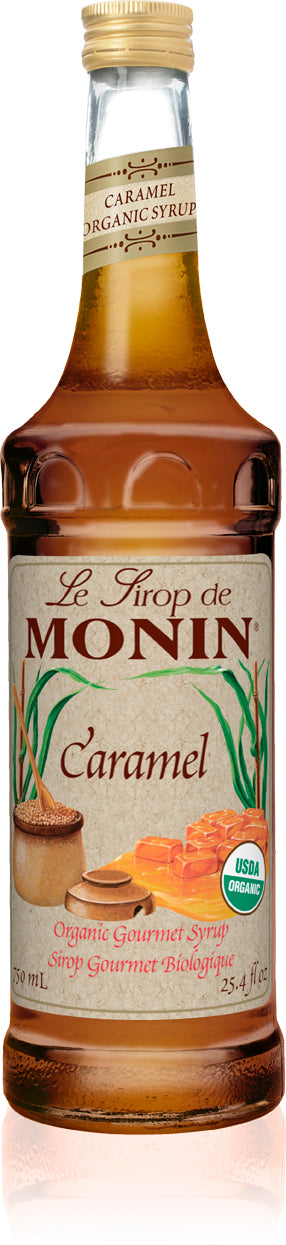Monin Organic Flavored Syrups - 750 ml. Glass Bottle: Caramel (Organic)