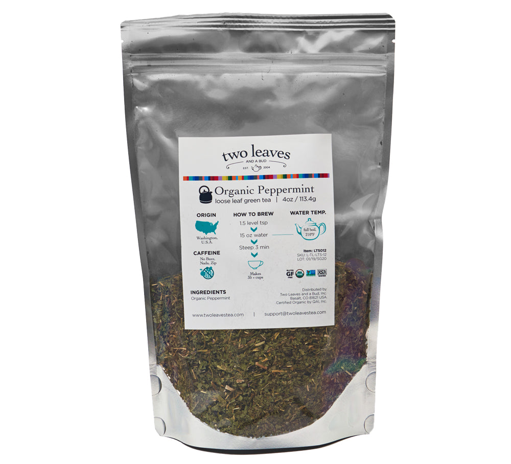 Two Leaves Tea: Organic Peppermint - 1/4 lb. Loose Tea in a Resealable Sleeve