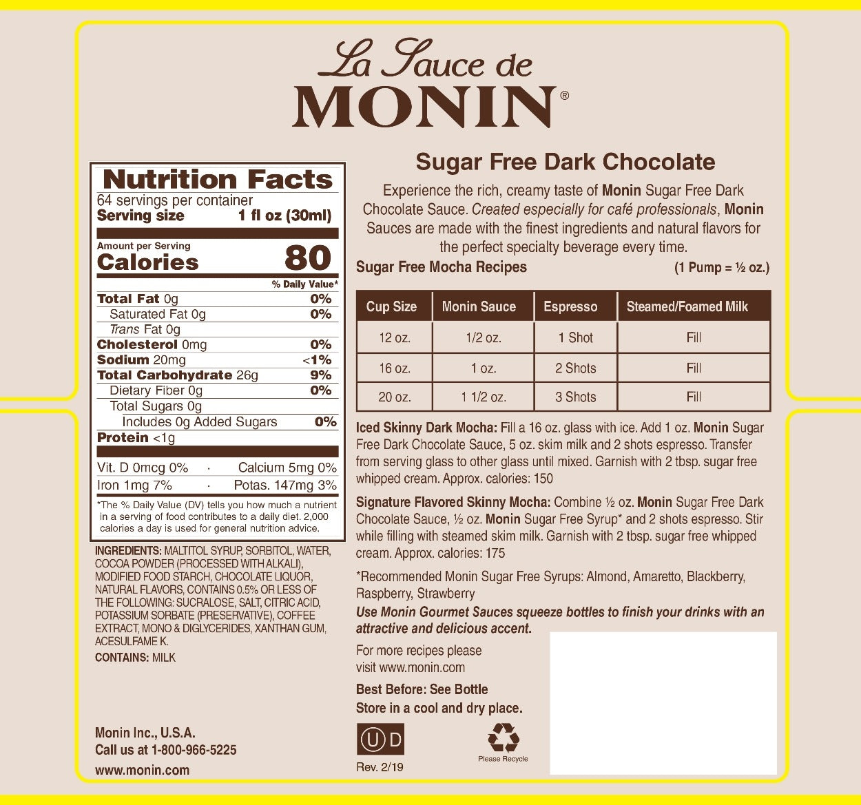 Monin Gourmet Sauce - 64 oz. Bottle: Dark Chocolate (Sugar Free)