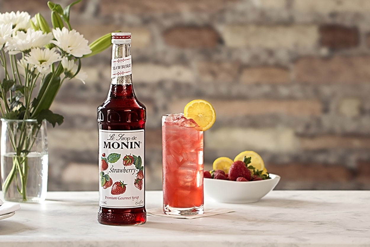 Monin Classic Flavored Syrups - 750 ml. Glass Bottle: Strawberry
