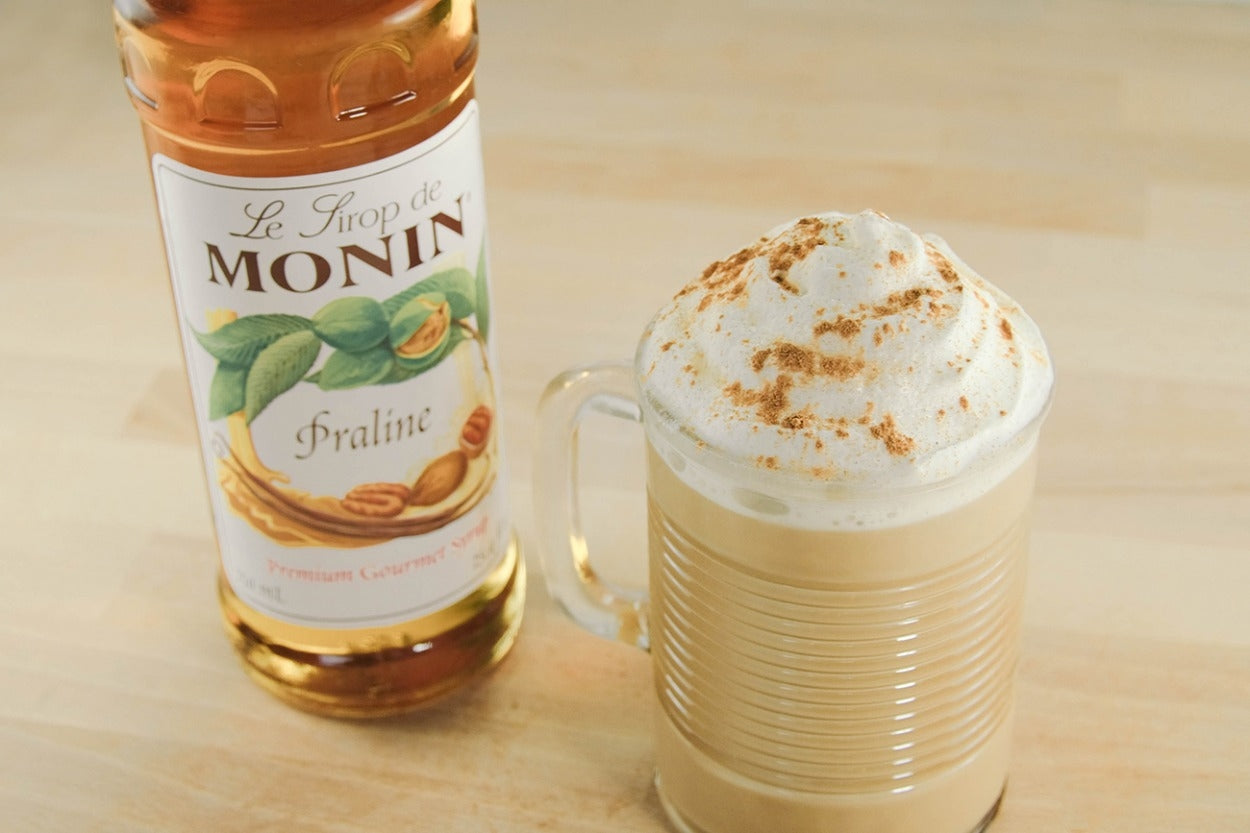 Monin Classic Flavored Syrups - 750 ml. Glass Bottle: Pralines