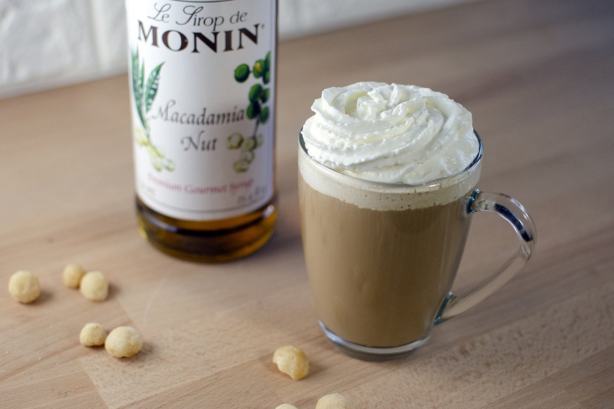 Monin Classic Flavored Syrups - 750 ml. Glass Bottle: Macadamia Nut