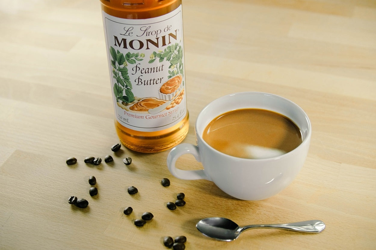 Monin Classic Flavored Syrups - 750 ml. Glass Bottle: Peanut Butter