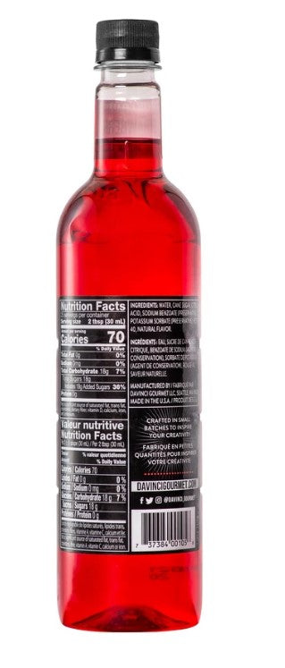 Davinci Classic Flavored Syrups - 750 ml. Plastic Bottle: Strawberry