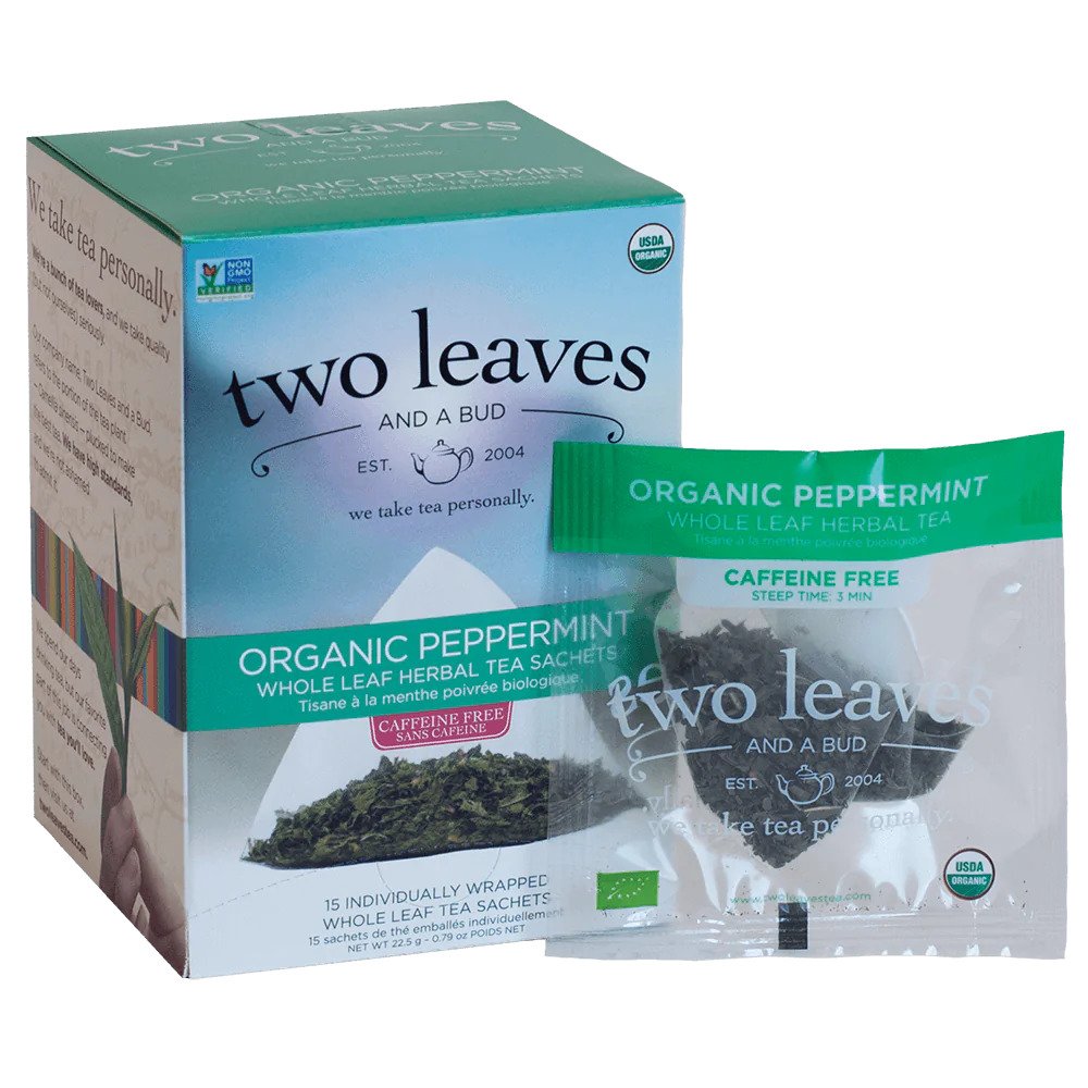 Two Leaves Tea - Box of 15 Tea Sachets: Organic Peppermint