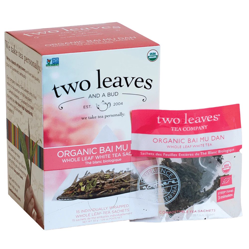 Two Leaves Tea - Box of 15 Tea Sachets: Organic Bai Mu Dan White Peony Tea-3