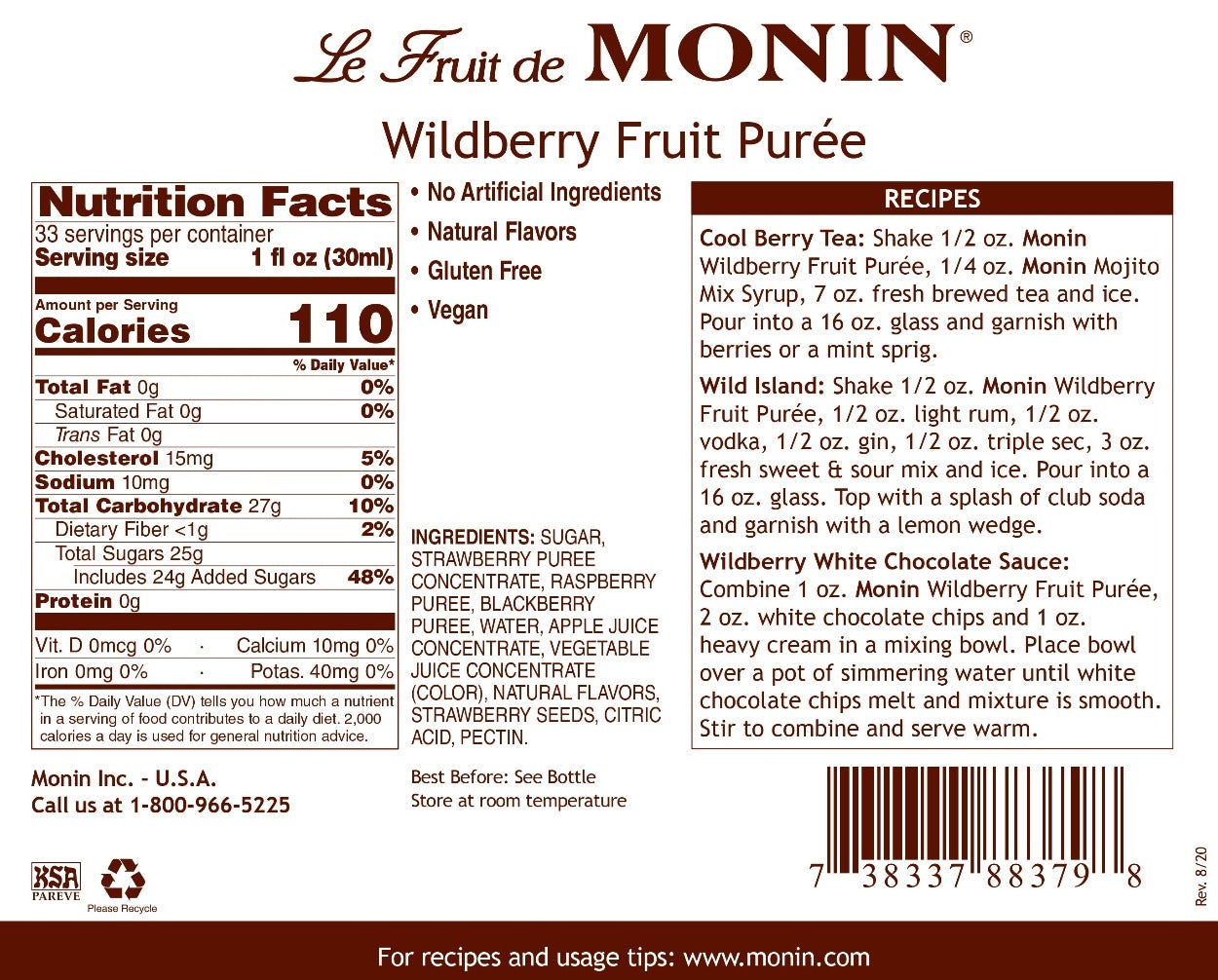 Monin Fruit Puree - 1L Plastic Bottle: WildBerry