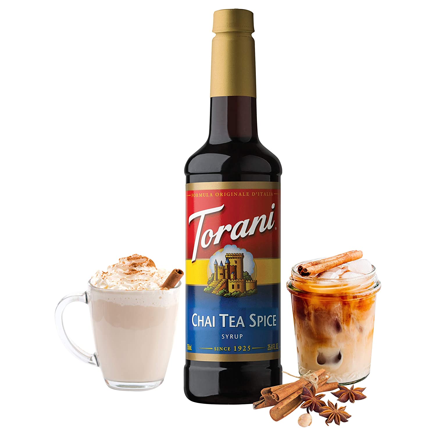 Torani Classic Flavored Syrups - 750 ml Glass Bottle: Chai Tea Spice