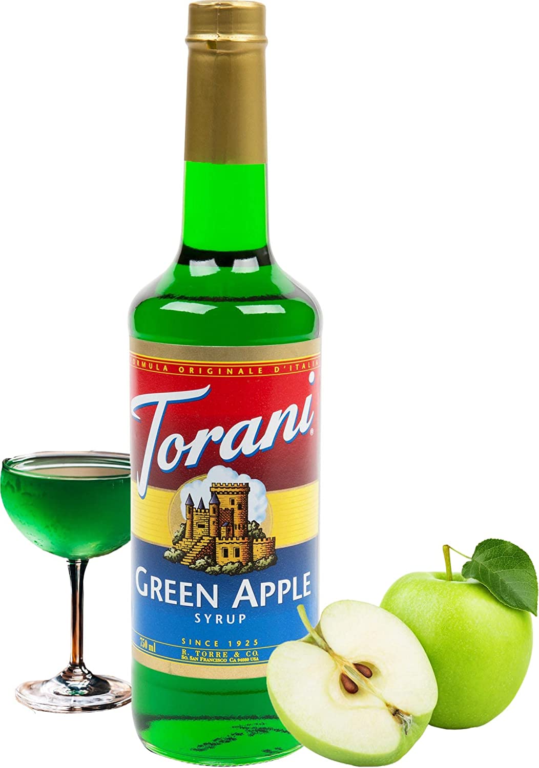 Torani Classic Flavored Syrups - 750 ml Glass Bottle: Green Apple-2