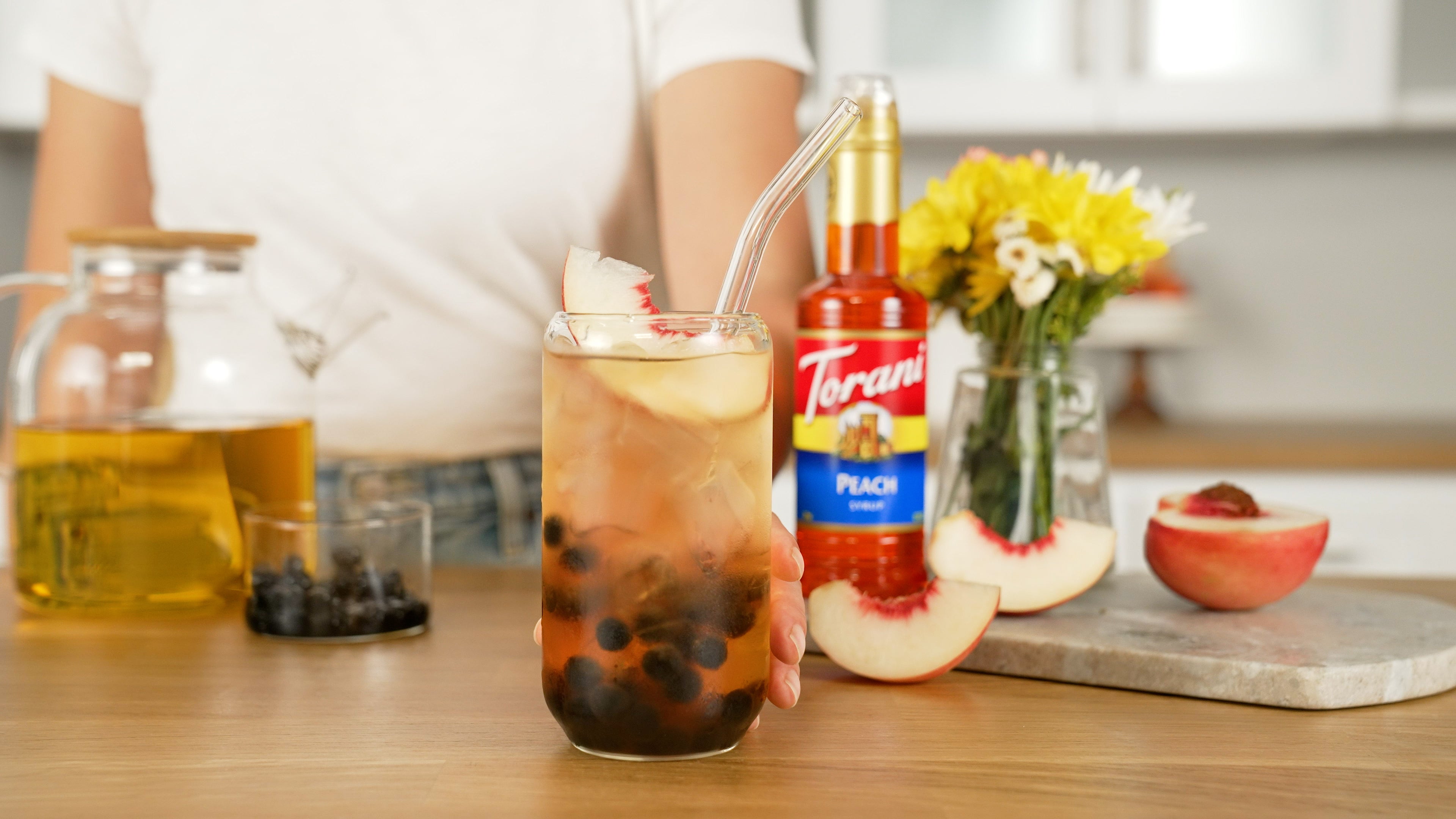 Torani Classic Flavored Syrups - 750 ml Glass Bottle: Peach