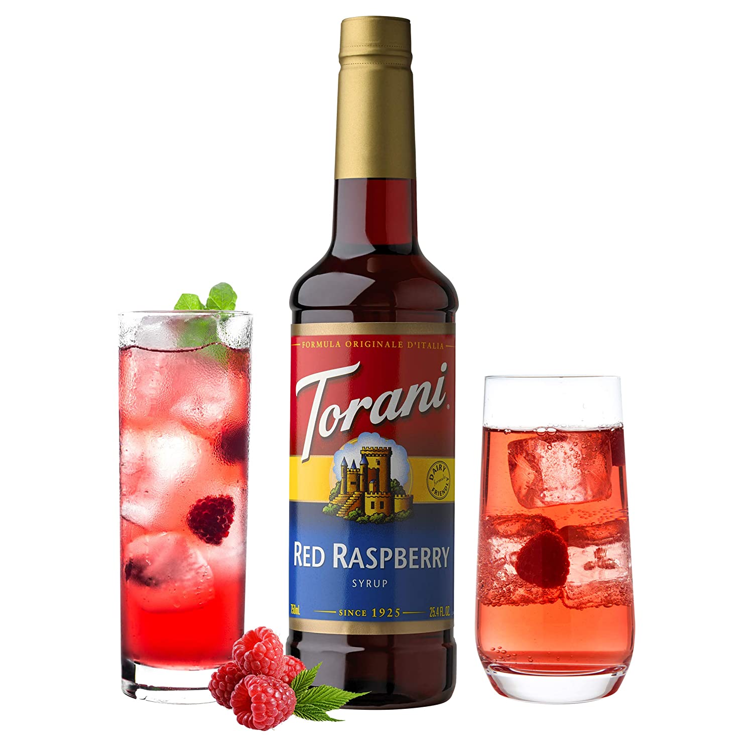 Torani Classic Flavored Syrups - 750 ml Glass Bottle: Red Raspberry