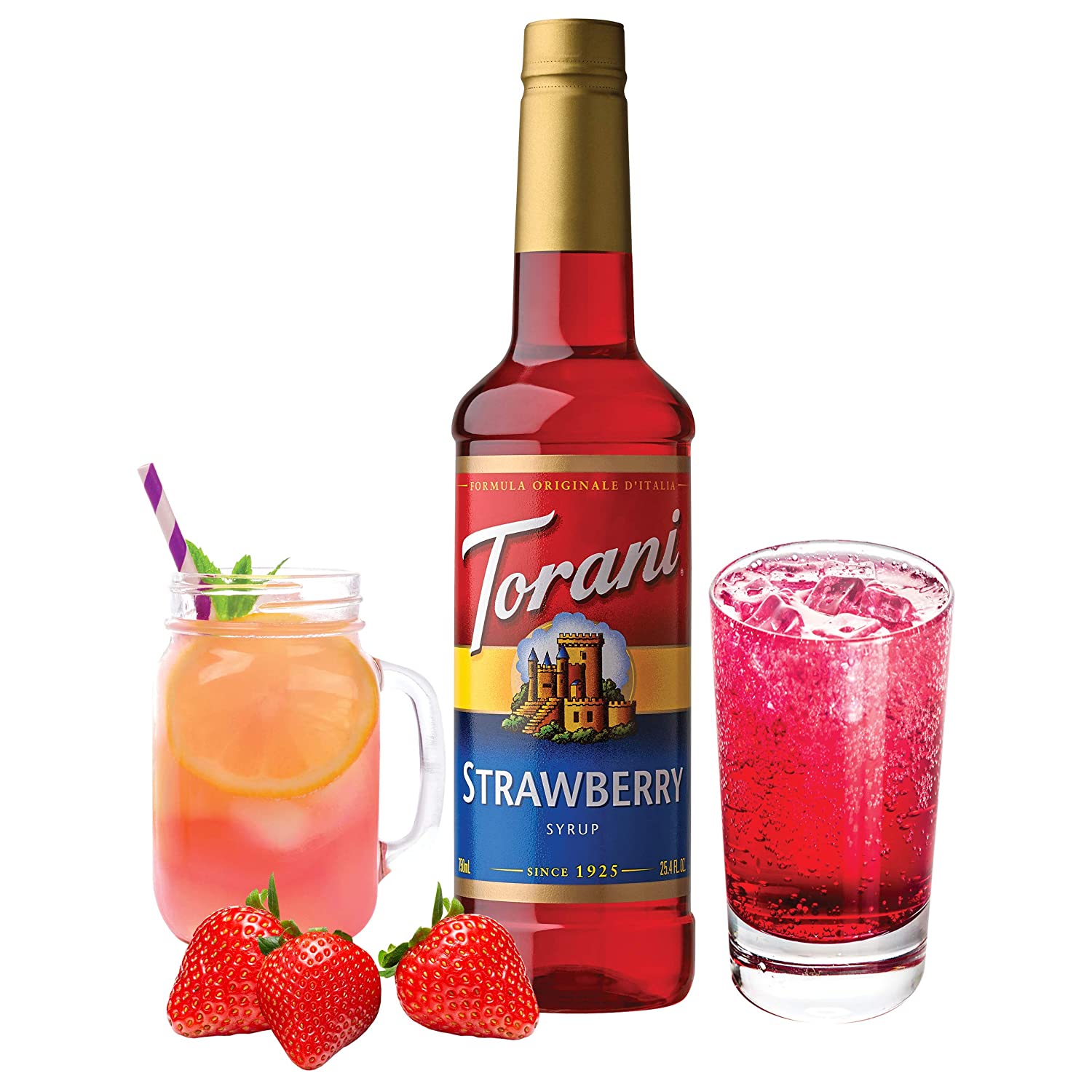 Torani Classic Flavored Syrups - 750 ml Glass Bottle: Strawberry