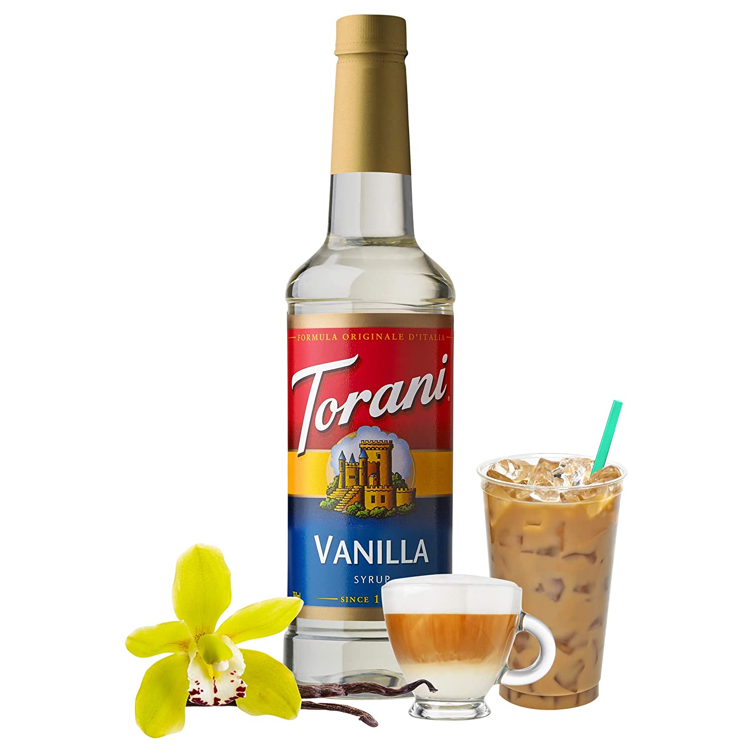Torani Classic Flavored Syrups - 750 ml Glass Bottle: Vanilla