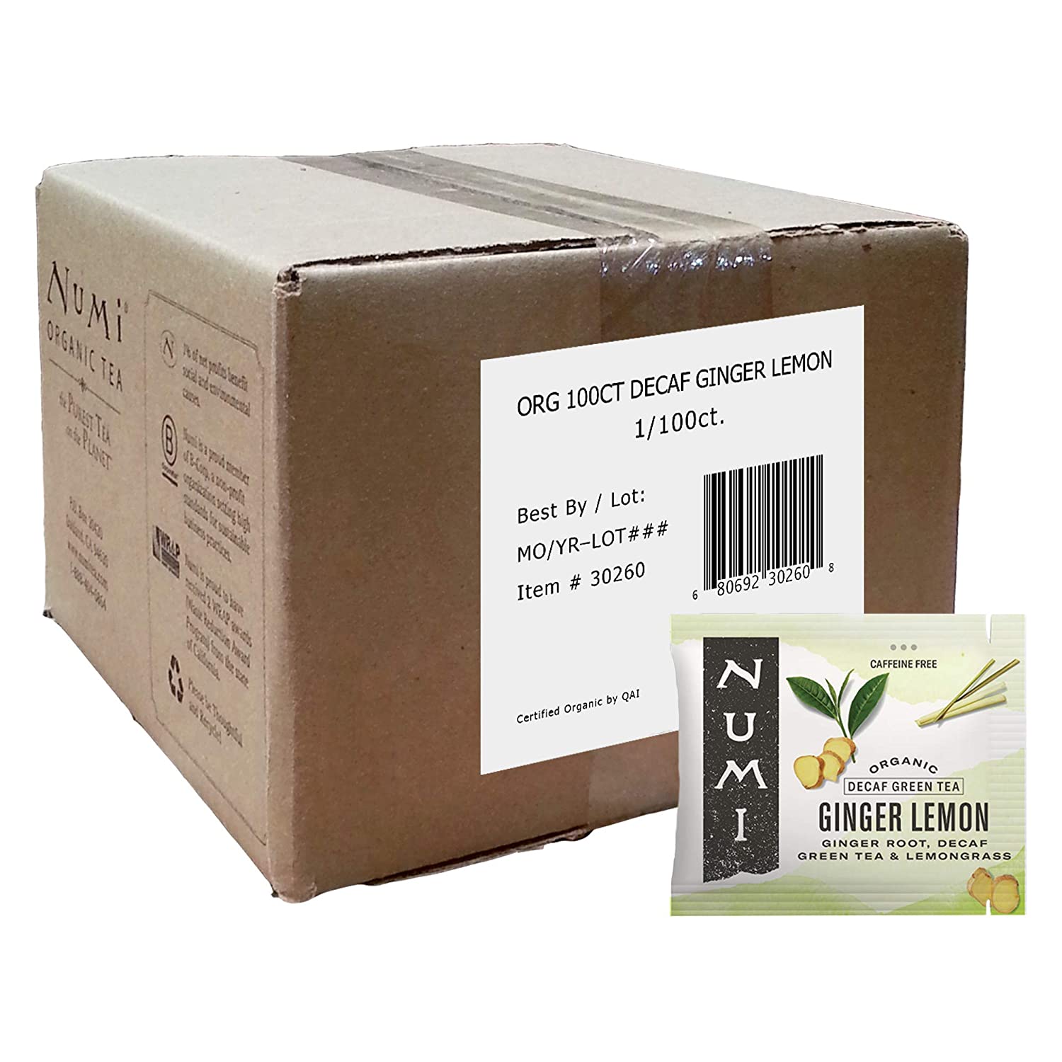 Numi Tea - Box of 100 Single Serve Packets: Decaf Ginger Lemon