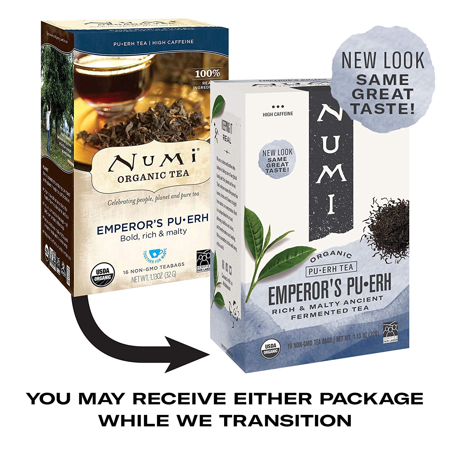 Numi Tea - Box of 16 Single Serve Packets: Emperor's Pu-erh