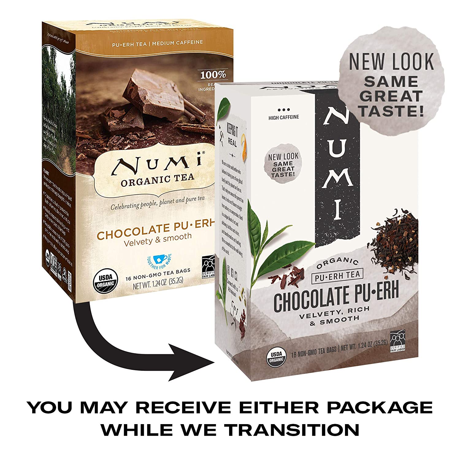 Numi Tea - Box of 16 Single Serve Packets: Chocolate Pu-erh