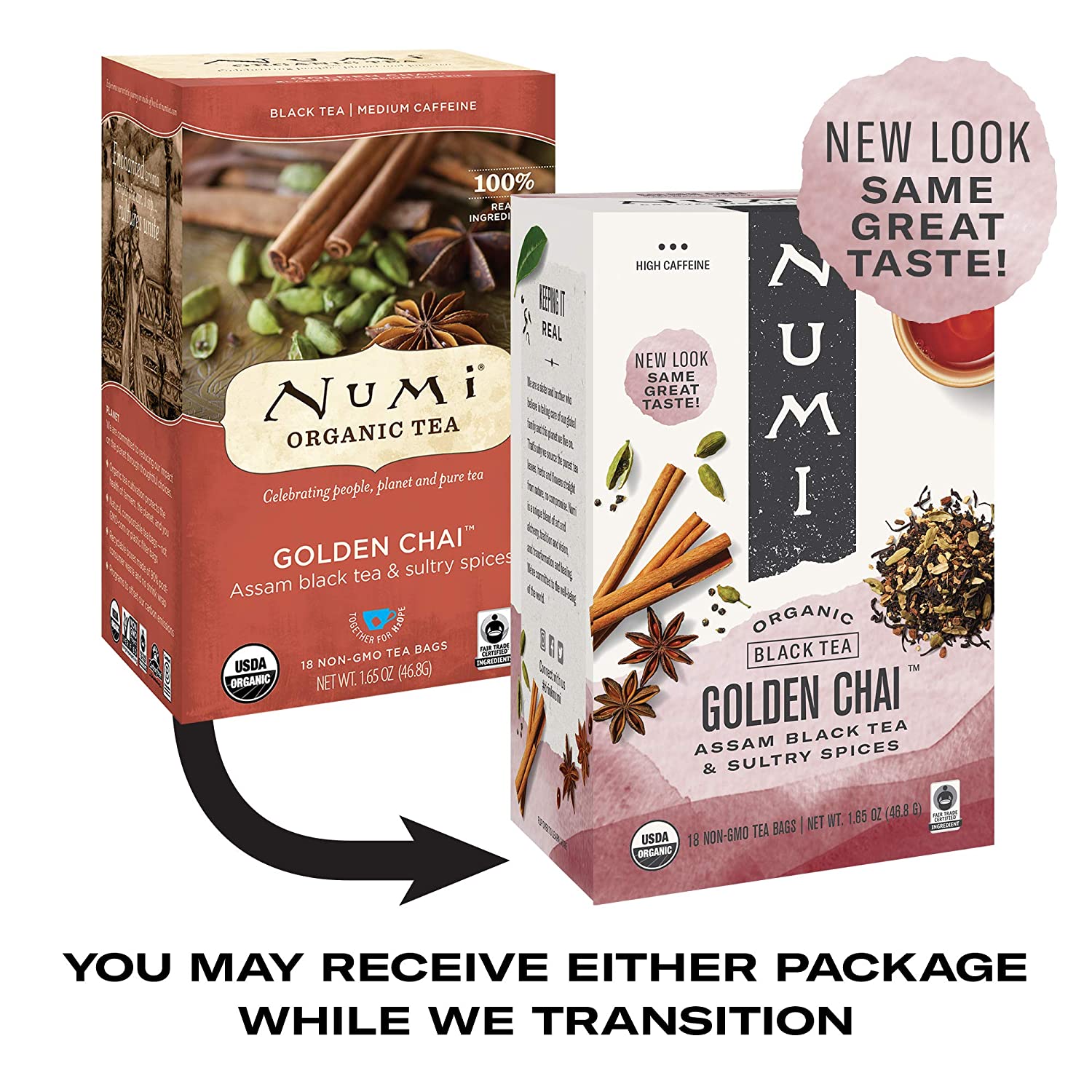 Numi Tea - Box of 18 Single Serve Packets: Golden Chai
