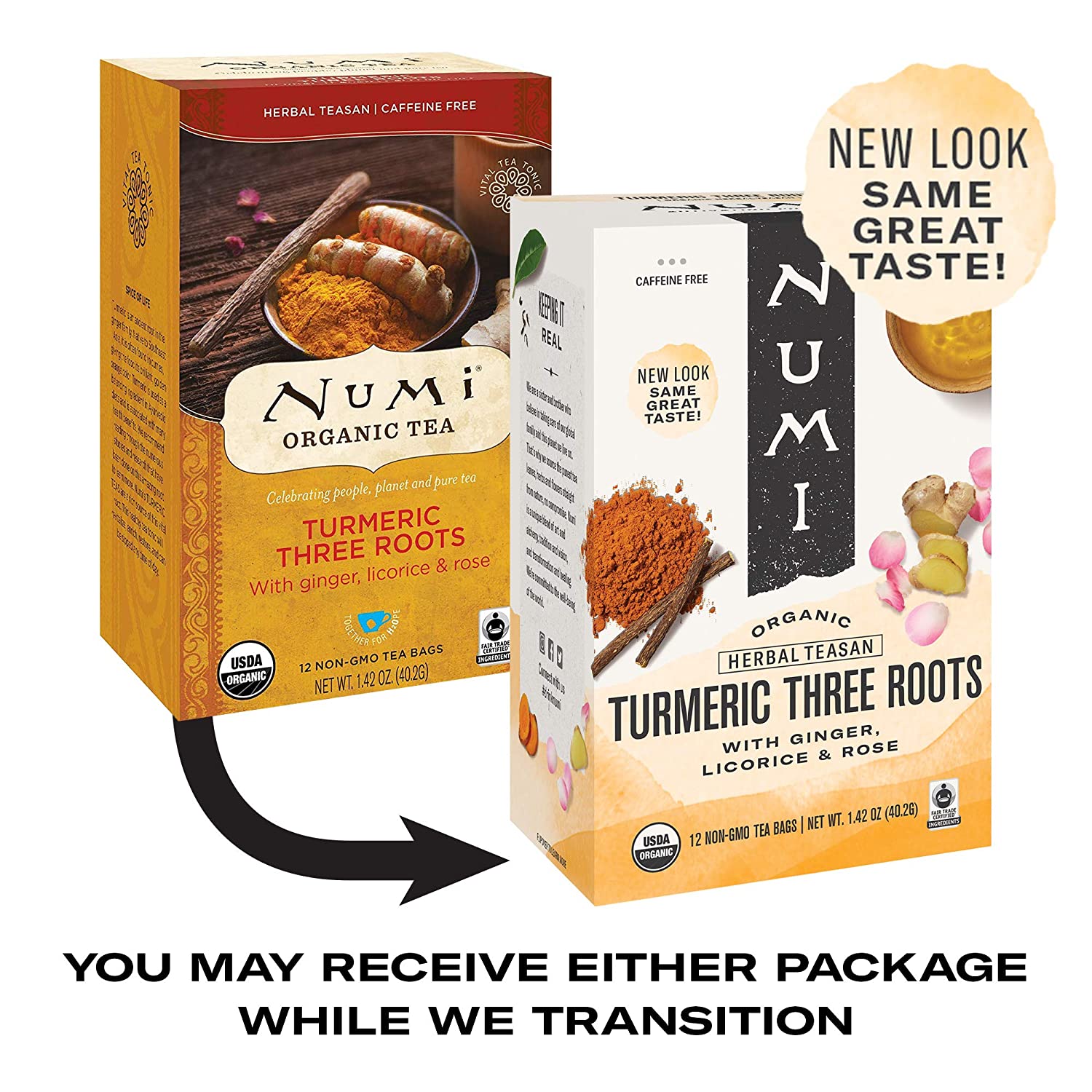 Numi Organic Turmeric Tea - Box of 12 Tea Bags: Three Roots