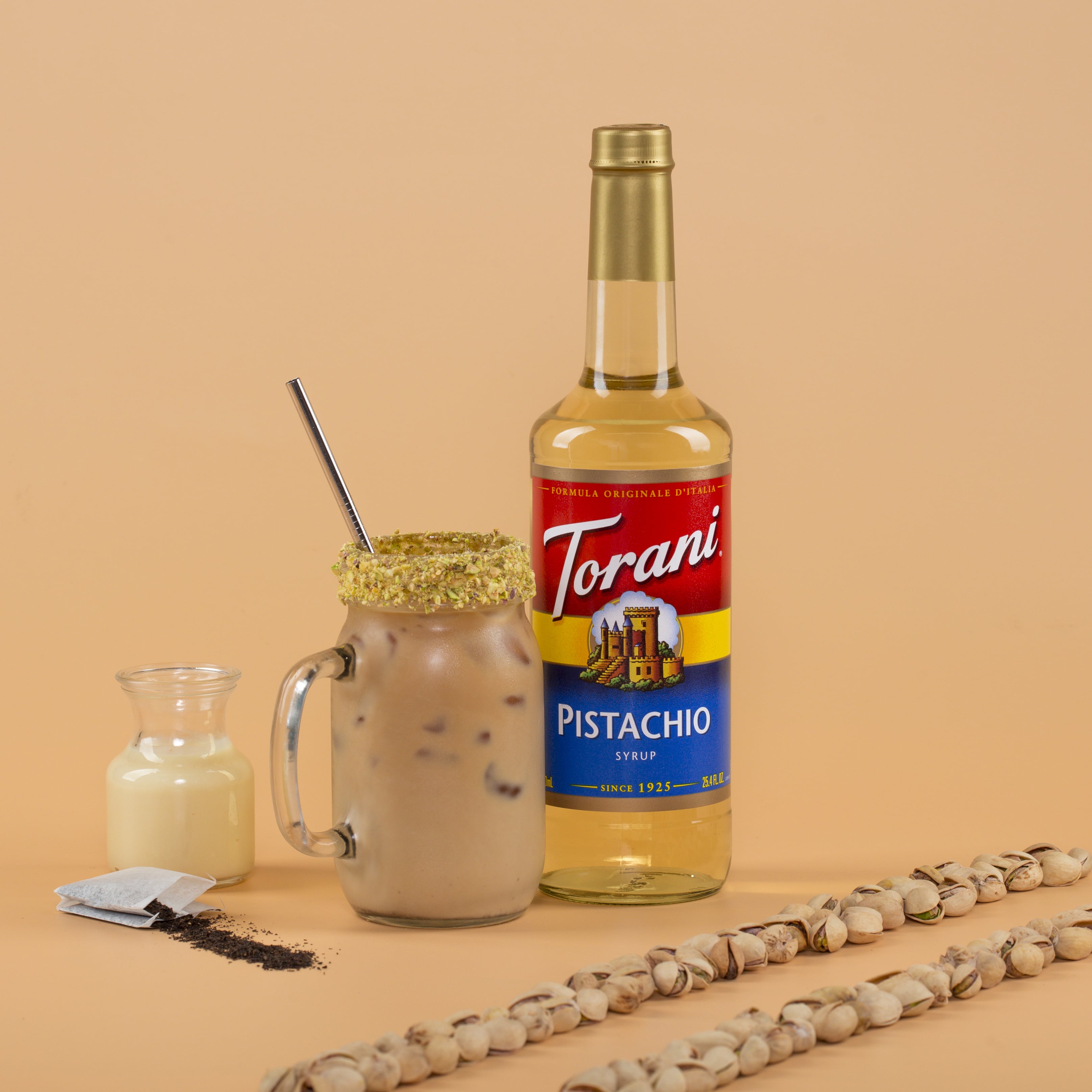 Torani Classic Flavored Syrups - 750 ml Glass Bottle: Pistachio