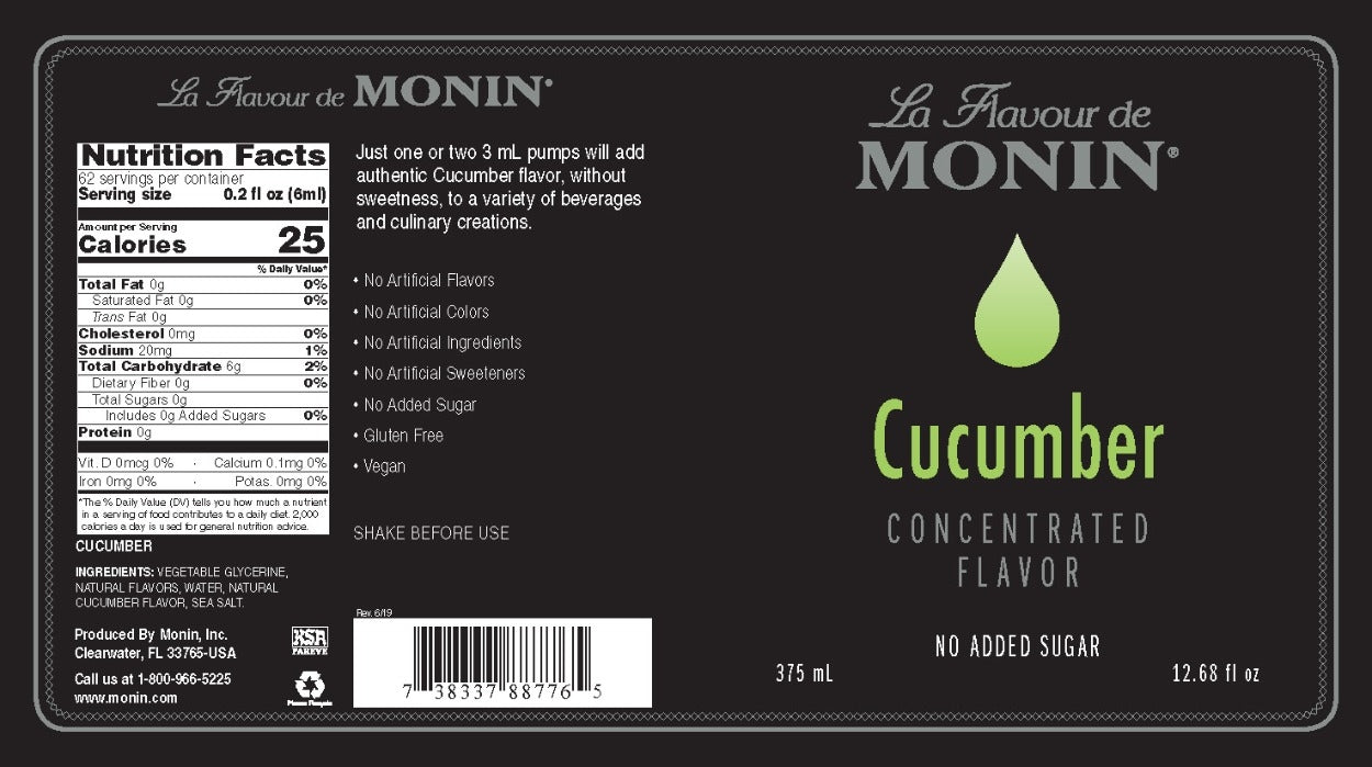 Monin Concentrated Flavor - 375 mL Plasic Bottle: Cucumber