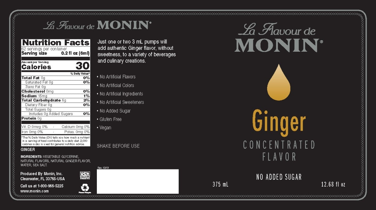 Monin Concentrated Flavor - 375 mL Plasic Bottle: Ginger