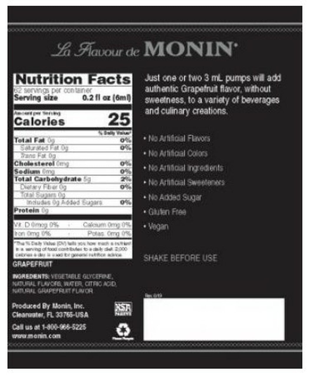 Monin Concentrated Flavor - 375 mL Plasic Bottle: Grapefruit