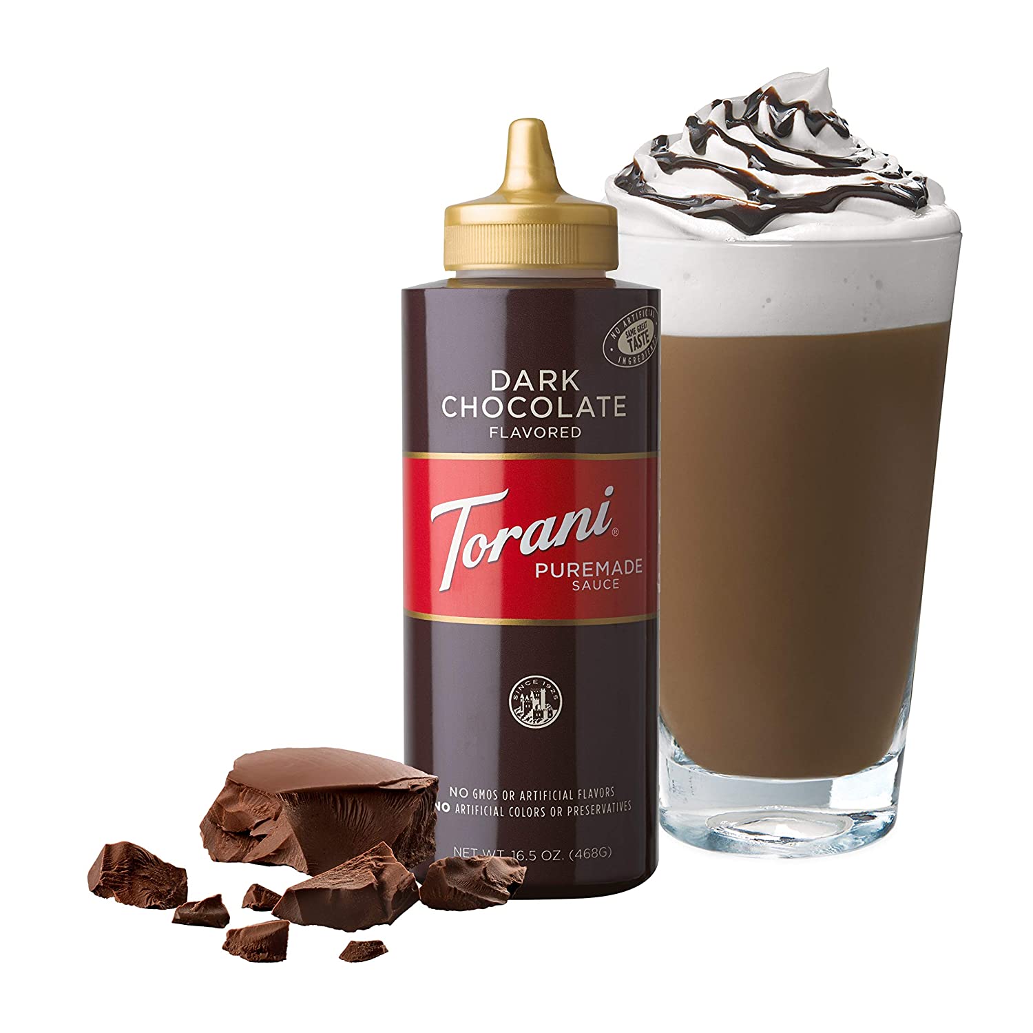 Torani Puremade Dark Chocolate Sauce: 16oz Bottle