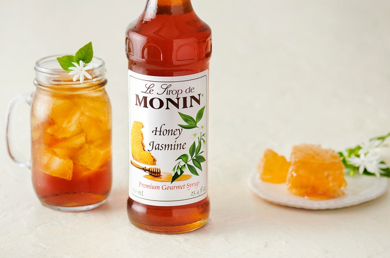 Monin Classic Flavored Syrups - 750 ml. Glass Bottle: Honey Jasmine