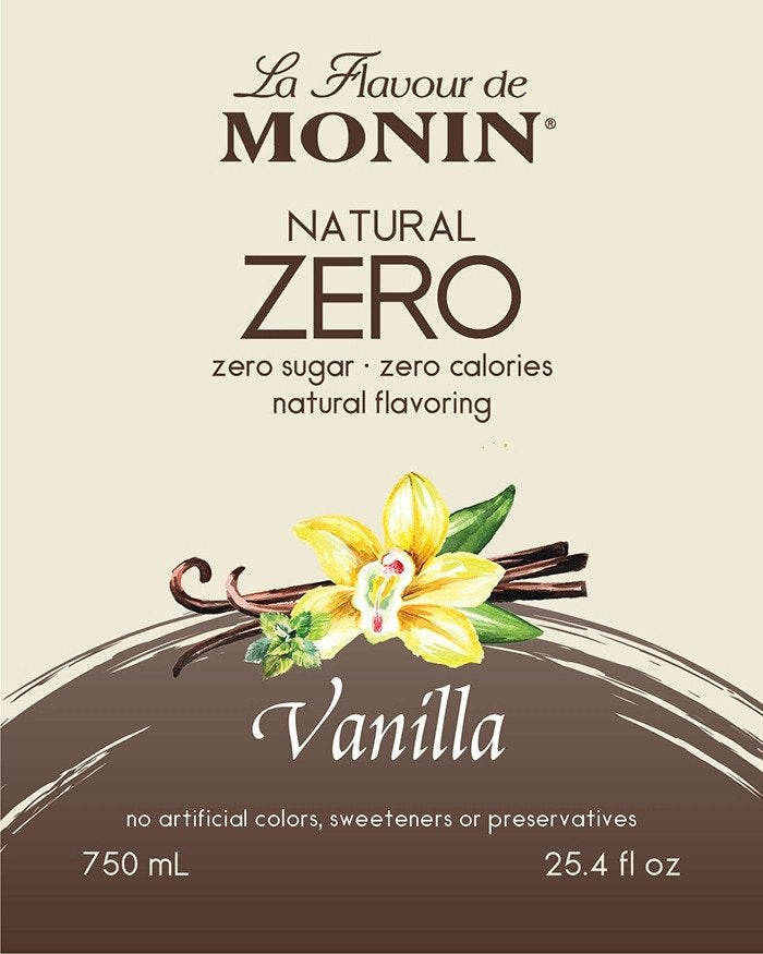 Monin Zero Calorie Flavored Syrups - 750 ml. Glass Bottle: Vanilla