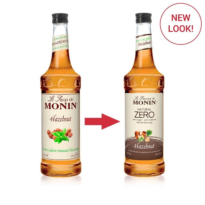 Monin Zero Calorie Flavored Syrups - 750 ml. Glass Bottle: Hazelnut