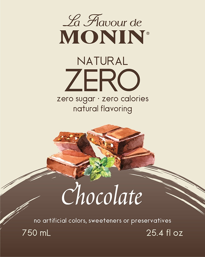 Monin Zero Calorie Flavored Syrups - 750 ml. Glass Bottle: Chocolate