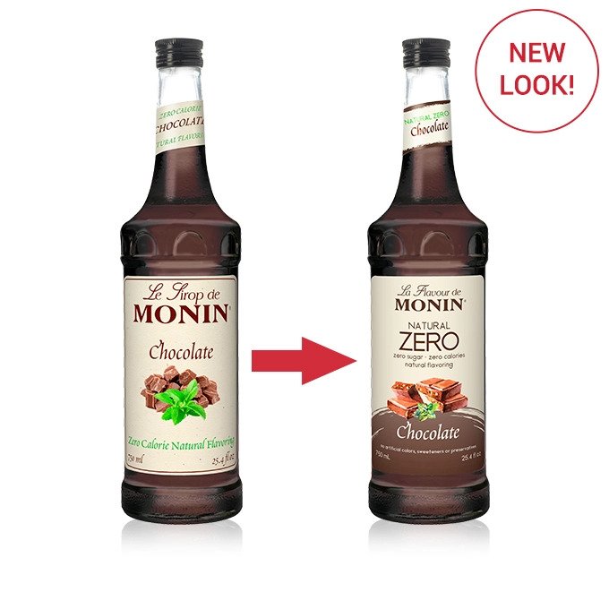 Monin Zero Calorie Flavored Syrups - 750 ml. Glass Bottle: Chocolate