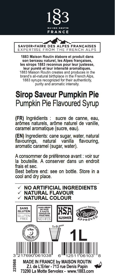 1883 Classic Flavored Syrups - 1L Plastic Bottle: Pumpkin Pie