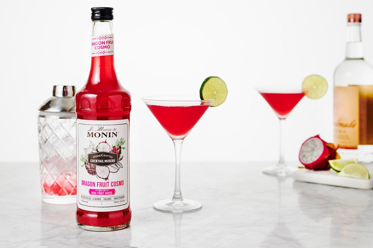 Monin Homecrafted Cocktail Mixers - 750 ml. Glass Bottle: Dragon Fruit Cosmo