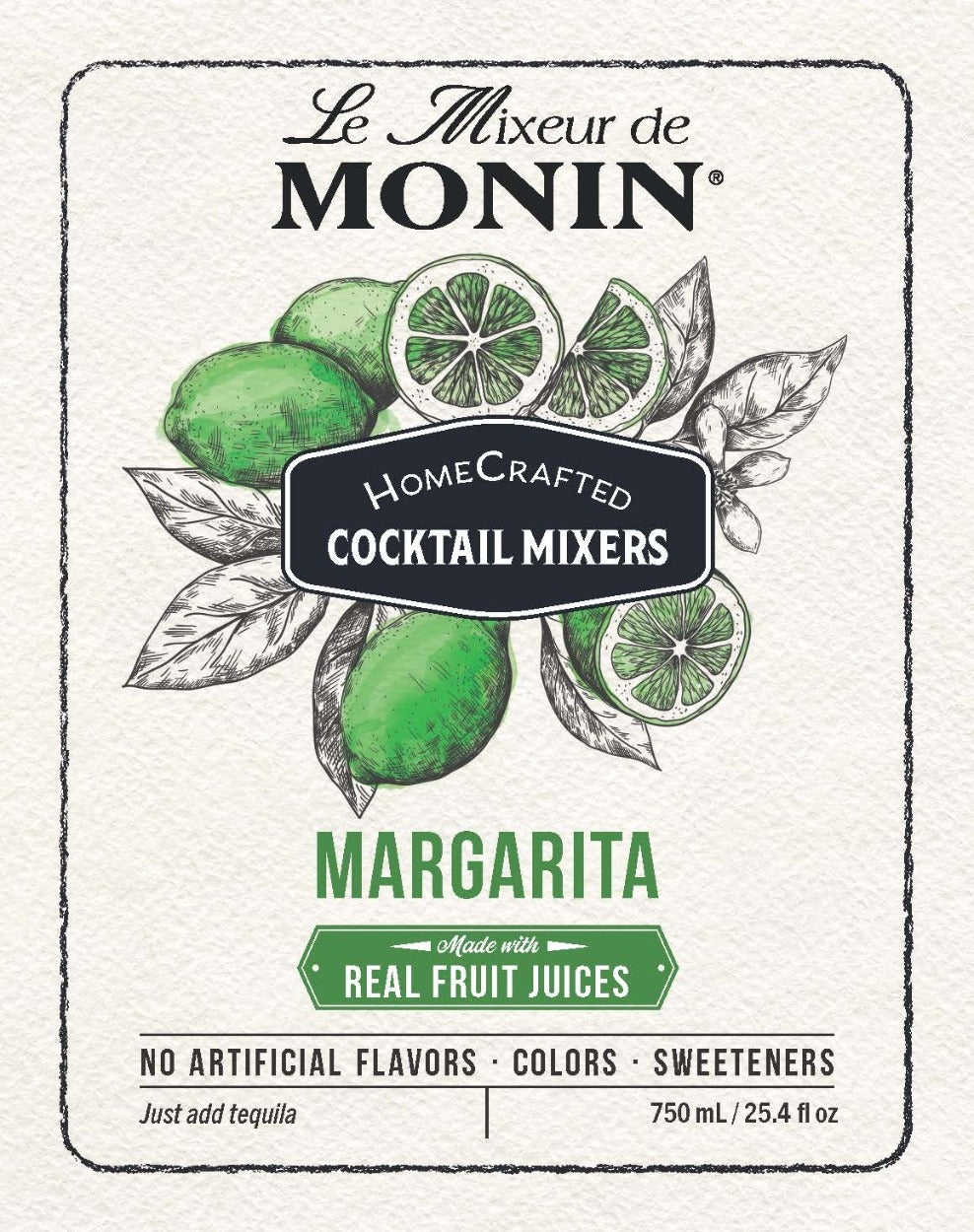 Monin Homecrafted Cocktail Mixers - 750 ml. Glass Bottle: Margarita