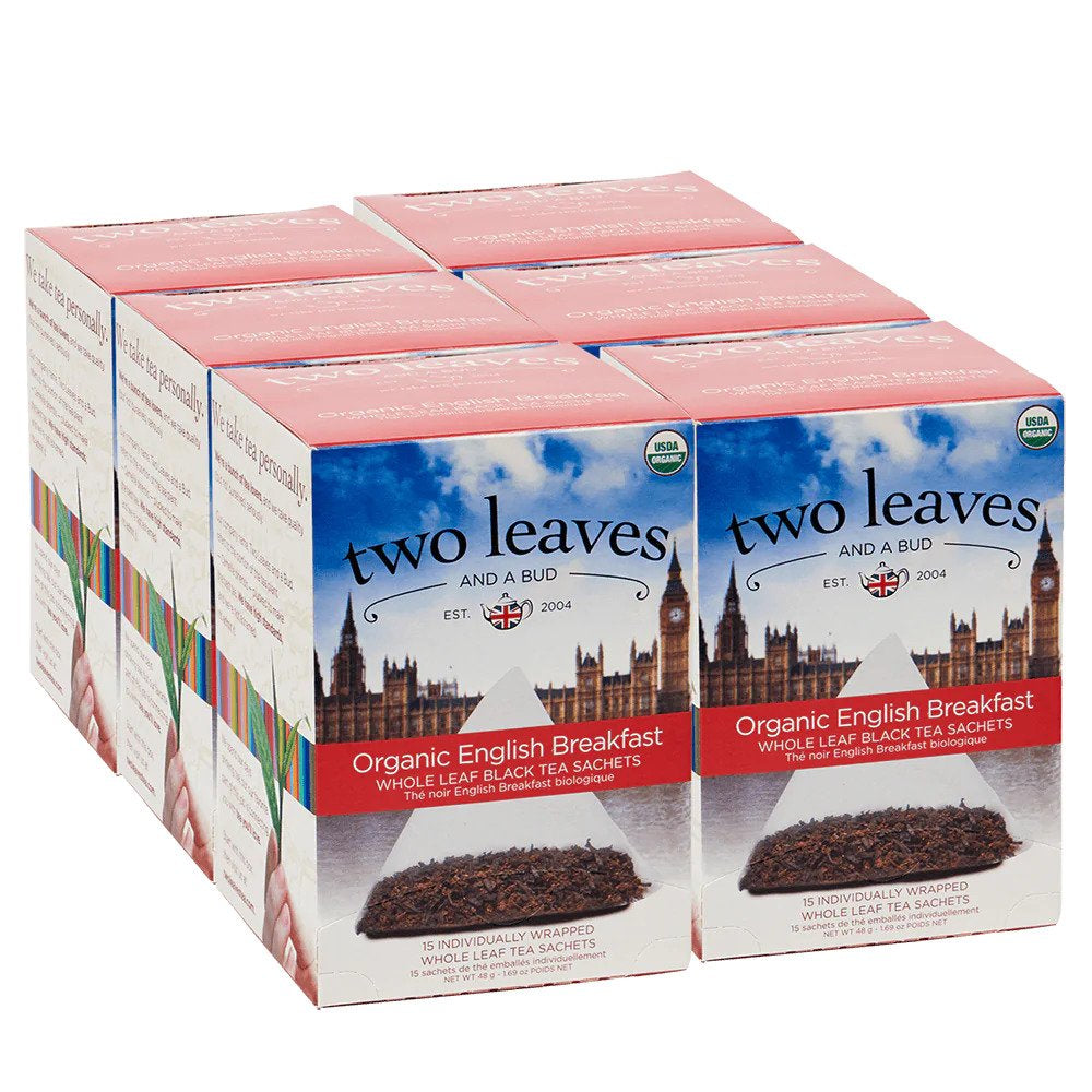 Two Leaves Tea - Box of 15 Tea Sachets: Organic English Breakfast Tea