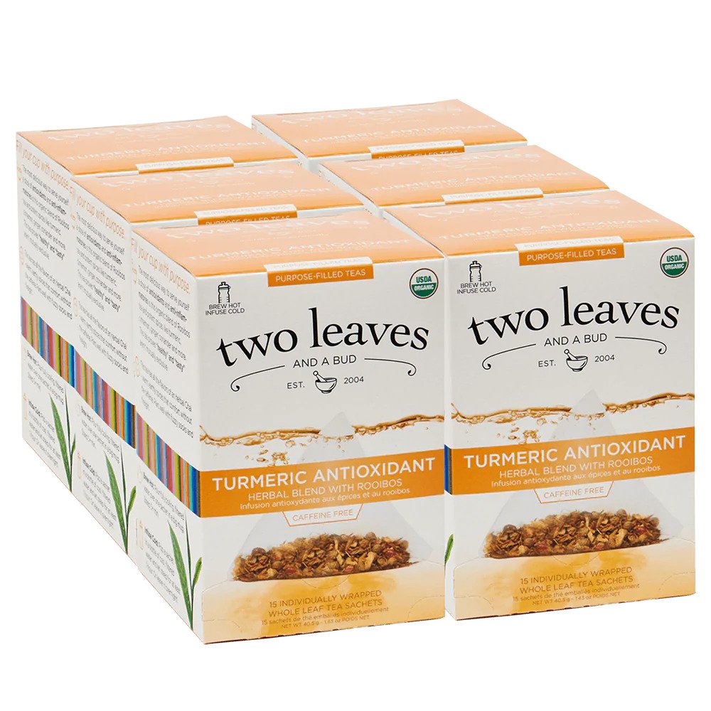 Two Leaves Tea - Box of 15 Tea Sachets: Organic Turmeric Antioxidant Herbal Tea